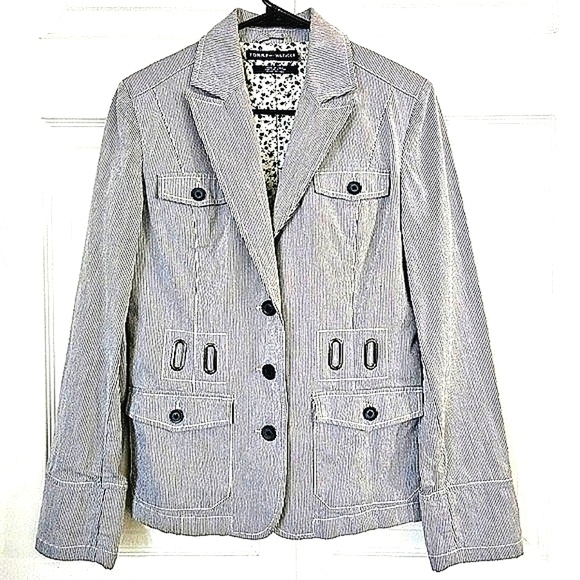 Tommy Hilfiger Women's Blazer‎ S/M Striped Blue/White Cotton Vintage Work Office - Picture 1 of 7